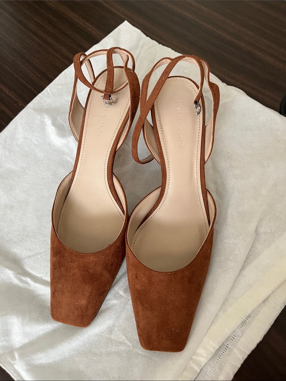 Charles & Keith Rust Brown Suede Slingback Heels